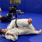 Adults practicing Brazilian Jiu-Jitsu in a dojo, showcasing training and techniques in adult Brazilian Jiu-Jitsu classes.